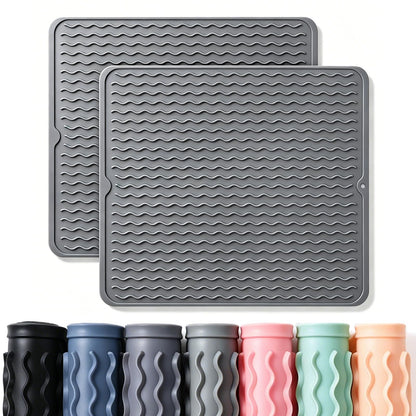 2 Pack Caketime Silicone Dish Drying Mat for Kitchen Counter Dining Placemats Shower Caddy Refrigerator Liners Essentials Heat Resistant Waterproof Trivets Pad Coffee Bar Items 15"x11.5" Milk