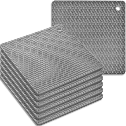 homEdge Silicone Square Trivets Mat, 6 Packs Multipurpose Non Slip Heat Resistant Pot Holder-Black