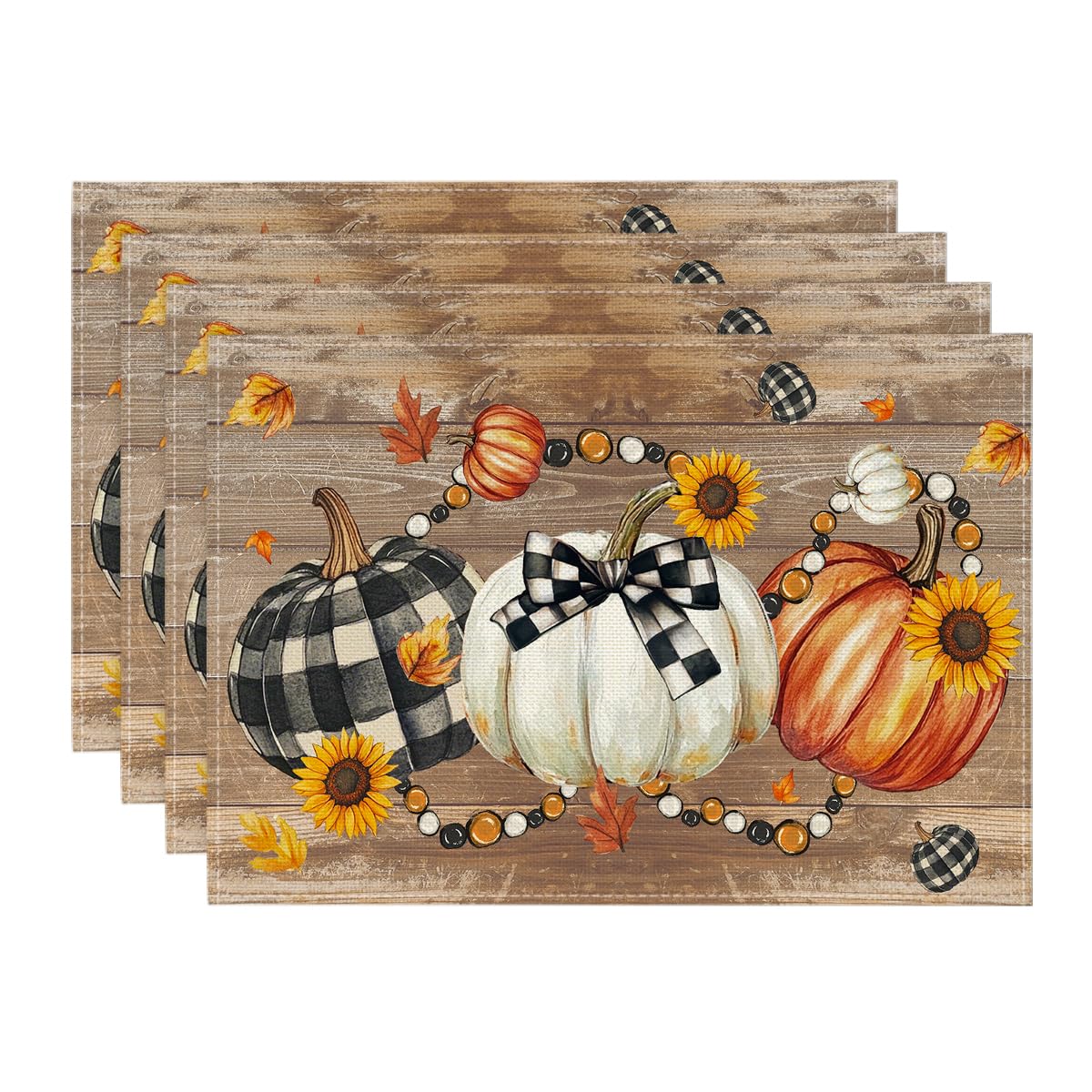 Artoid Mode Wood Pumpkins Sunflowers Fall Placemats Set of 4-12 x 18 Inch