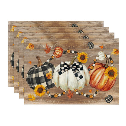 Artoid Mode Wood Pumpkins Sunflowers Fall Placemats Set of 4-12 x 18 Inch