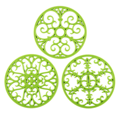 Silicone Trivet Mat - Hot Pot Holder Hot Pads for Table & Countertop - Teapot Trivet Kitchen Trivets - Non-Slip & Heat Resistant Modern Kitchen Hot Pads for Pots & Hot Dish Navy Blue Trivet Set of 3