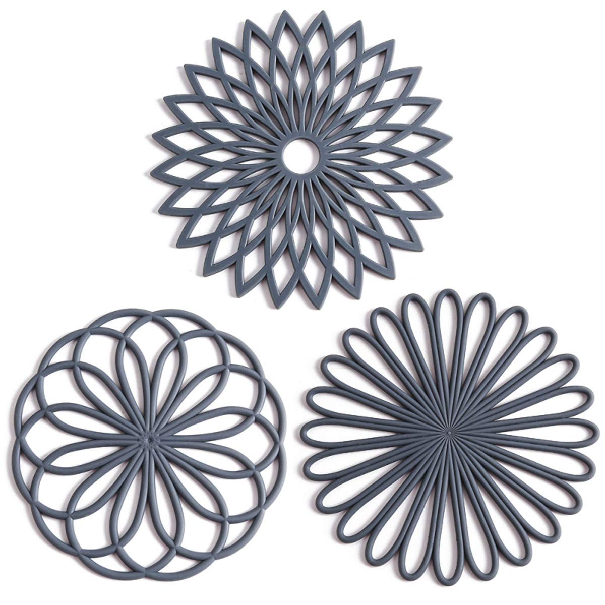 Set of 3 Silicone Trivet Mat - Non-Slip & Heat Resistant Modern Kitchen Hot Pads for Table & Countertop - Trivet for Hot Dishes, Turquoise