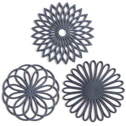Set of 3 Silicone Trivet Mat - Non-Slip & Heat Resistant Modern Kitchen Hot Pads for Table & Countertop - Trivet for Hot Dishes, Turquoise