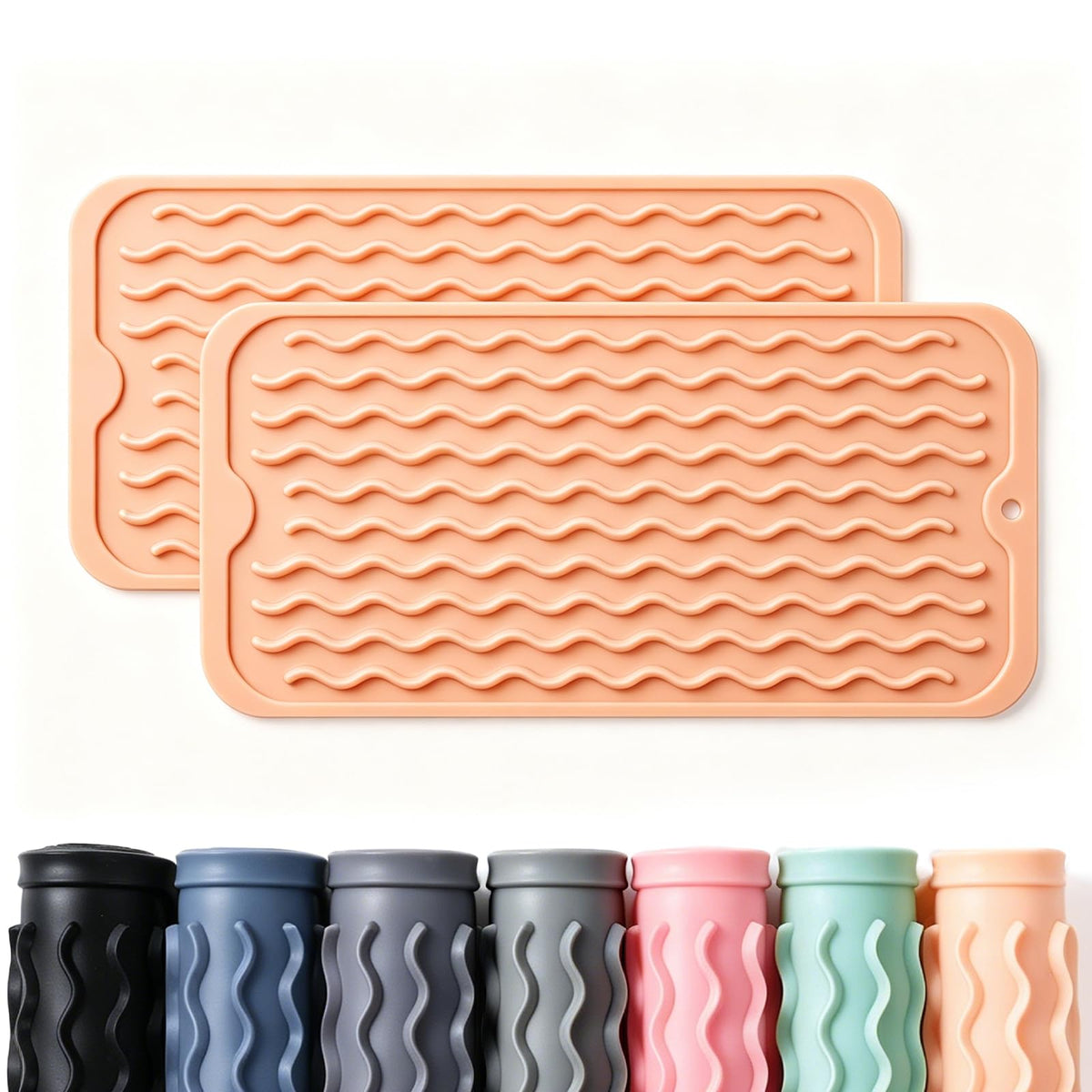2 Pack Caketime Silicone Dish Drying Mat for Kitchen Counter Dining Placemats Shower Caddy Refrigerator Liners Essentials Heat Resistant Waterproof Trivets Pad Coffee Bar Items 15"x11.5" Milk