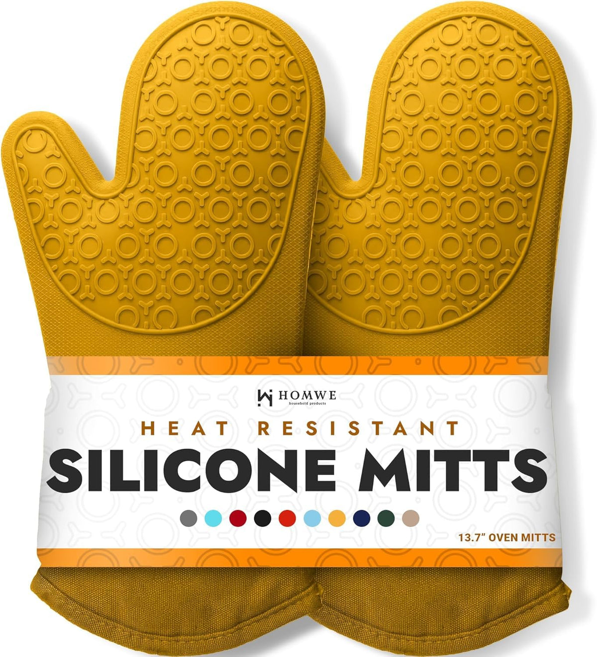 BPA-Free Soft Silicone 4 Piece Oven Mitts & Trivets Set - Ultra Heat Resistant Oven Mitts with Thick Cotton Liner - Long Slip Resistant Pot Holders, Flexible Oven Gloves - Black