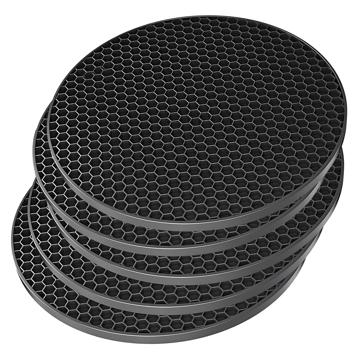 TENOC Silicone Non-Slip, Heat Resistant & Water-Trapping Trivet Mats for Water Glasses & Teacup & Coffee Cup & Dishes & Cookware, Multipurpose Kitchen Table Coaster, 3.5-Inch, 3 Pcs, Black
