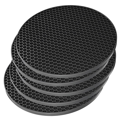 TENOC Silicone Non-Slip, Heat Resistant & Water-Trapping Trivet Mats for Water Glasses & Teacup & Coffee Cup & Dishes & Cookware, Multipurpose Kitchen Table Coaster, 3.5-Inch, 3 Pcs, Black