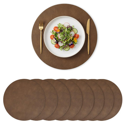 Artoid Mode Olive Green Faux Leather Placemats Set of 6, 15 Inch Waterproof Wipeable Heat Resistant Vinyl Place Mats, Reversible Table Mats for Kitchen Dining Decor