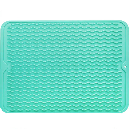 MicoYang Silicone Dish Drying Mat — Quick-Dry Ridges Counter & Sink Pad, Heat-Resistant Trivet to 450°F, Non-Slip & Dishwasher Safe, Roll-Up Storage, 18 Colors & 9 Sizes (Black, 16"×12")