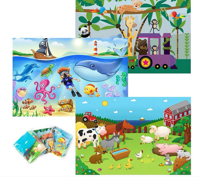 40 Pack Disposable Placemats for Baby, 3 Design Pack Baby Eating Mat, 12" x 18" Sticky Kids Placemat, Toddler Place mat for Restaurants, Plastic Kids Placemats for Dining Table