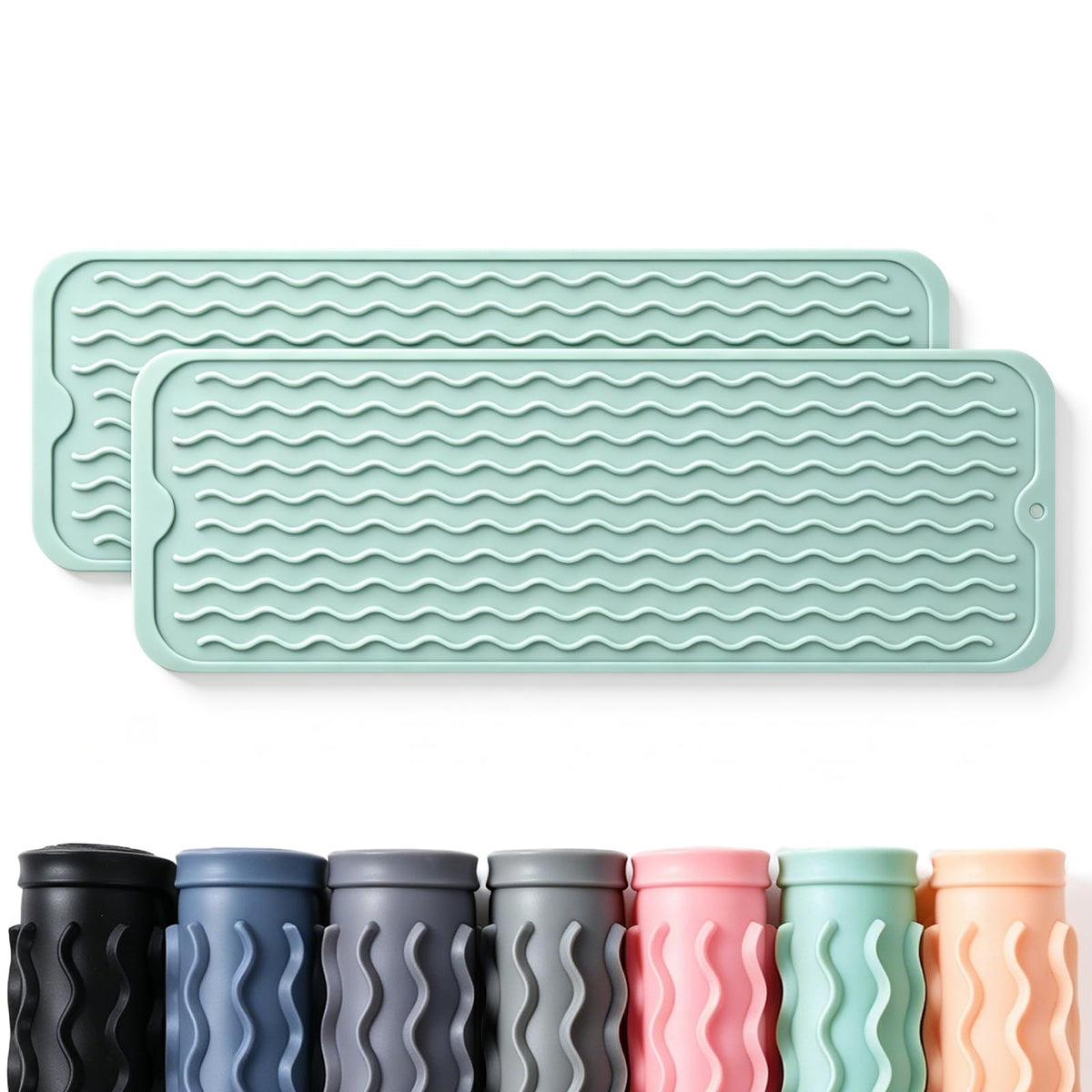 2 Pack Caketime Silicone Dish Drying Mat for Kitchen Counter Dining Placemats Shower Caddy Refrigerator Liners Essentials Heat Resistant Waterproof Trivets Pad Coffee Bar Items 15"x11.5" Milk