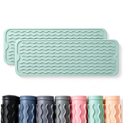 2 Pack Caketime Silicone Dish Drying Mat for Kitchen Counter Dining Placemats Shower Caddy Refrigerator Liners Essentials Heat Resistant Waterproof Trivets Pad Coffee Bar Items 15"x11.5" Milk