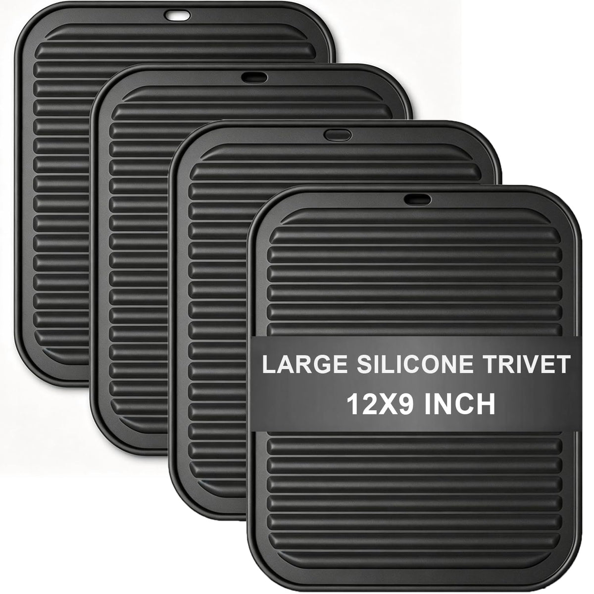 Extra Large Silicone Trivets for Hot Pots and Pans 16x12 Inch, Heat Resistant Hot Pads for Countertops, Hot Dishes, Pot Holders for Kitchen, 2 Pieces, Black