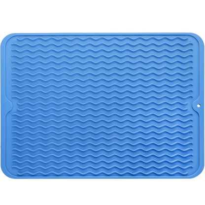 MicoYang Silicone Dish Drying Mat — Quick-Dry Ridges Counter & Sink Pad, Heat-Resistant Trivet to 450°F, Non-Slip & Dishwasher Safe, Roll-Up Storage, 18 Colors & 9 Sizes (Black, 16"×12")