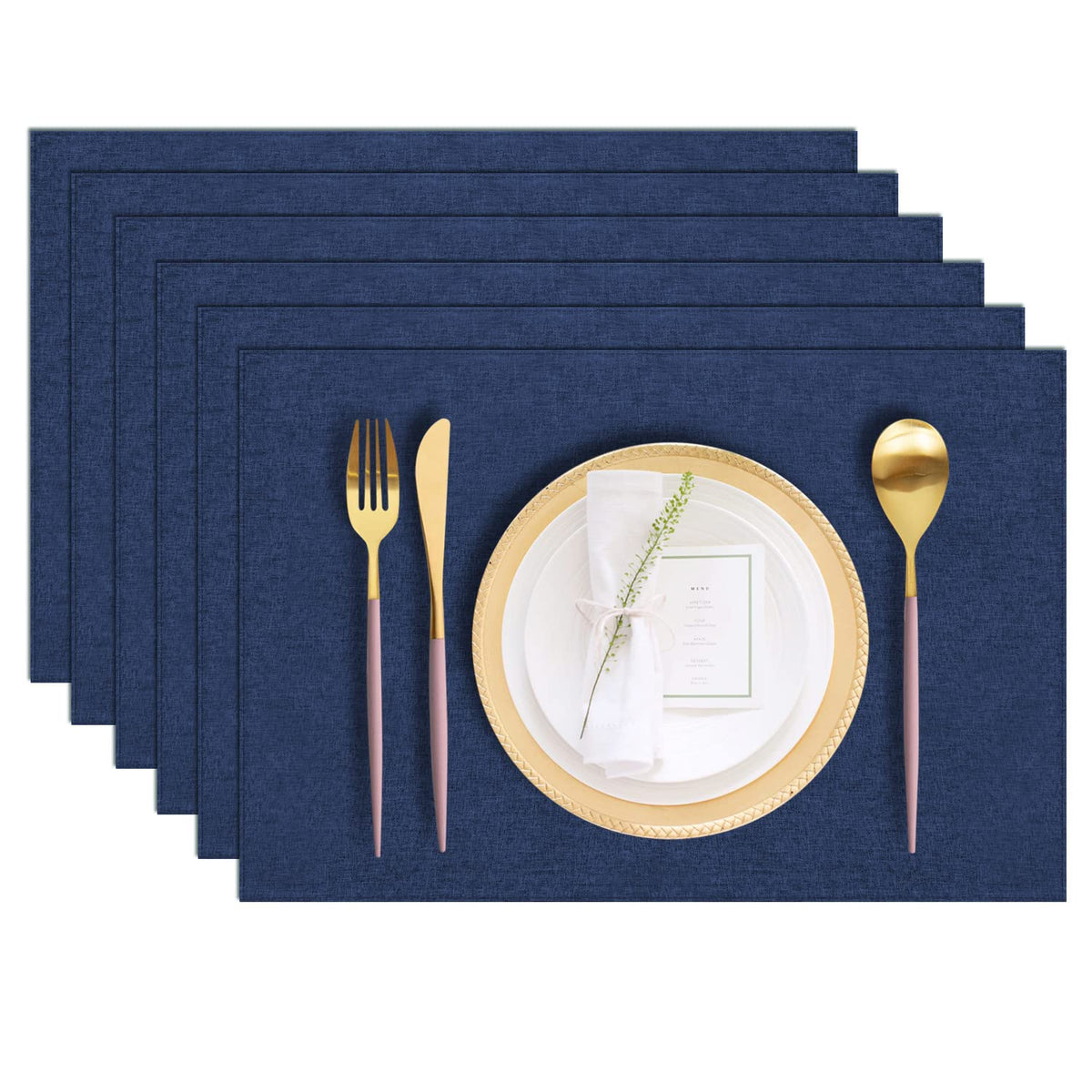 Cloth Placemats Set of 6, Cotton Linen Blend Machine Washable Durable Linen Table Mats, Heat Resistant Placemats Wrinkle Free Place Mats for Dining Table, Easy to Clean (Navy Blue, 6)