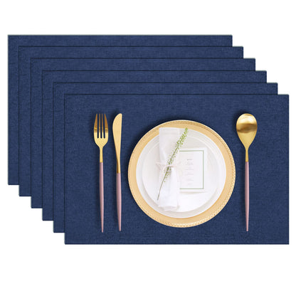 Cloth Placemats Set of 6, Cotton Linen Blend Machine Washable Durable Linen Table Mats, Heat Resistant Placemats Wrinkle Free Place Mats for Dining Table, Easy to Clean (Navy Blue, 6)