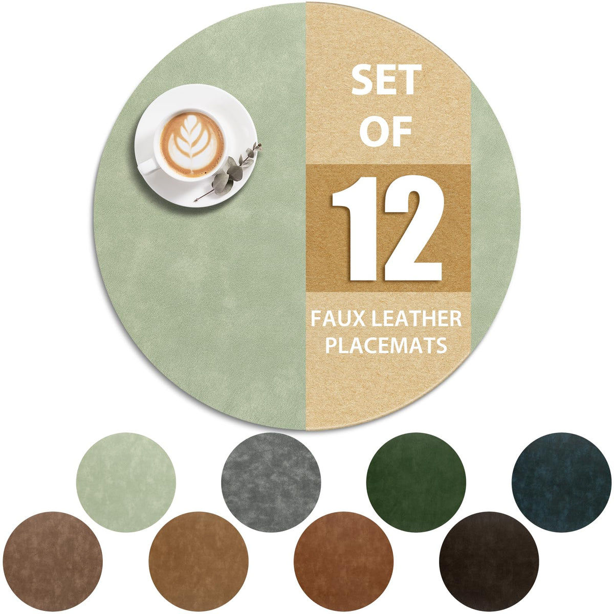 ADRIMER Faux Leather Placemats Set of 6, Heat Resistant 13"x13", Walnut