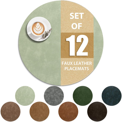 ADRIMER Faux Leather Placemats Set of 6, Heat Resistant 13"x13", Walnut