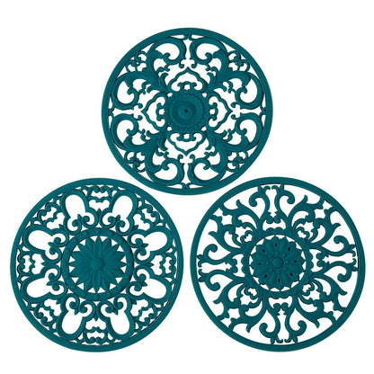 Extra Thick Silicone Trivet Mat for Hot Dishes, Hot Pots and Pans, Pot Holder, Hot Pad to Protect Your Table and Countertop, Kitchen Decor and Accessories,Navy Blue, Set of 3
