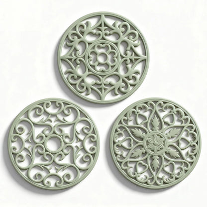 ME.FAN Trivets for Dishes/Pots/Pans, 3 Pcs Silicone Mats, Flexible/Durable/Non Slip Hot Pads to Protect Table and Counter Top (Black)