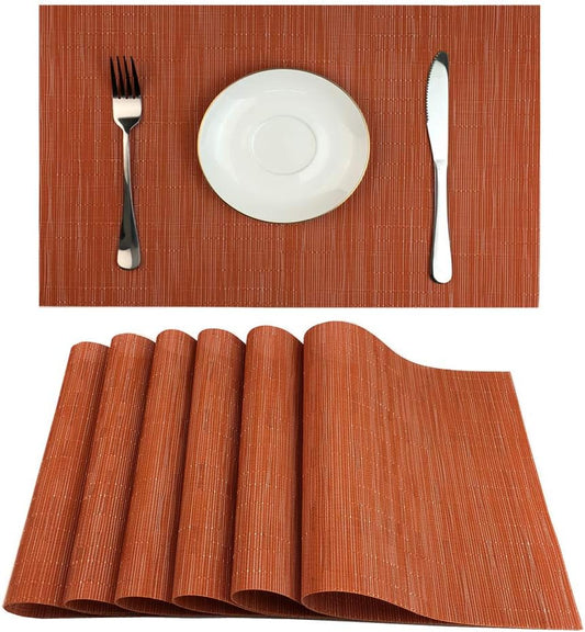 WAZAIGUR Placemats Set of 6 for Dining Table, 17.7" x 11.8", Orange