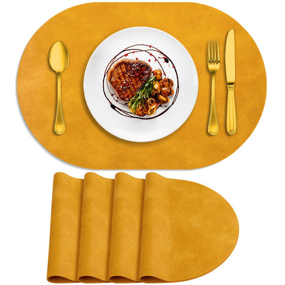 ADRIMER Oval Placemats Set of 4, Wipeable Faux Leather, 4 Colors