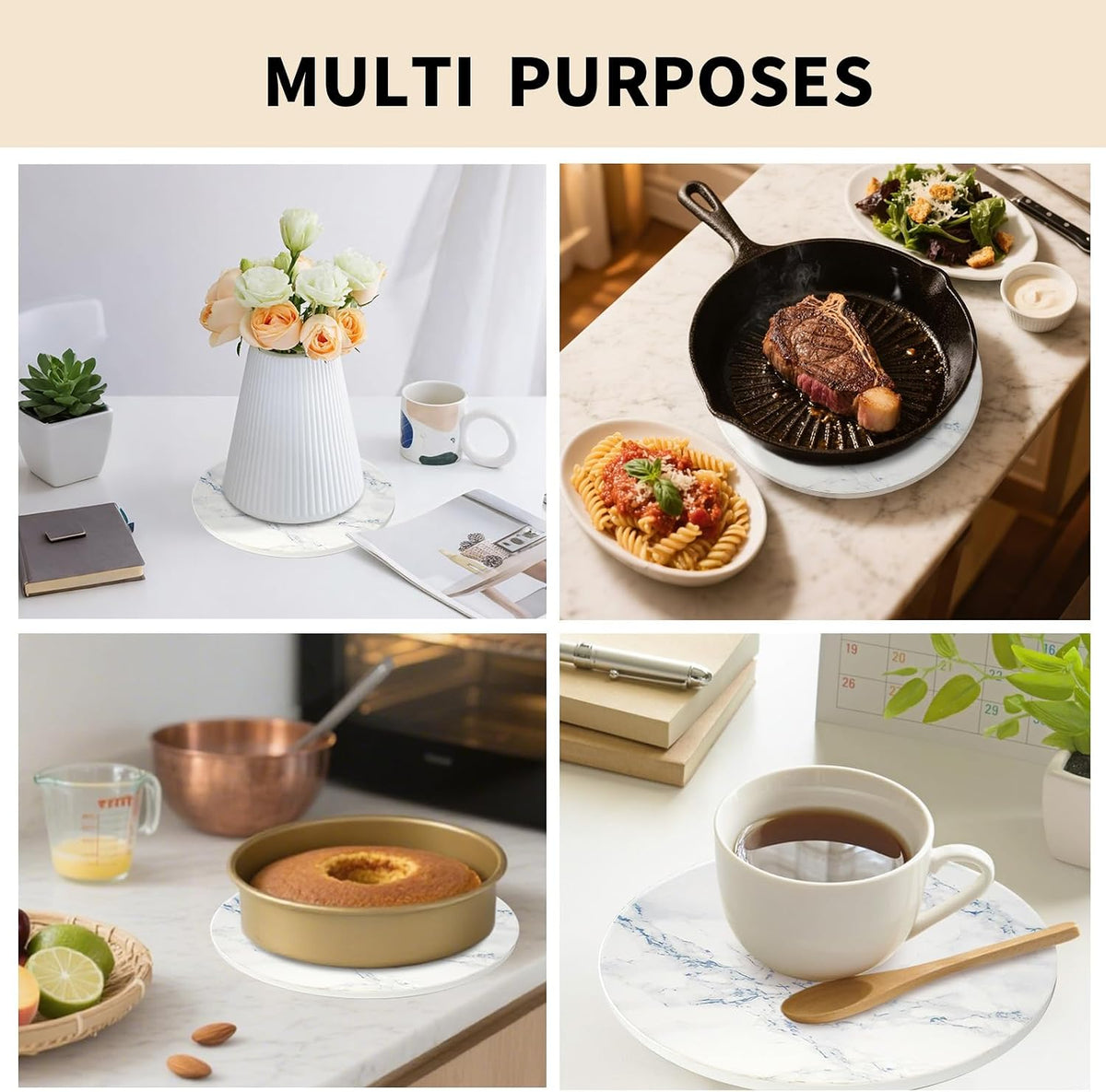 8 Inch Ceramic Trivets for Hot Pots & Pans, Marble Heat Resistant, Set of 3
