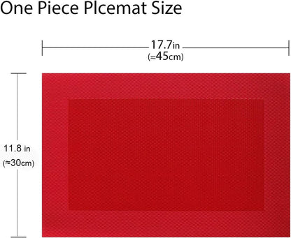 Vinyl Placemats Heat-Resistant Table Mats Washable Easy Clean Plastic Placemats for Dining Table Set of 4 (Red)