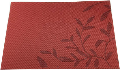 Place Mats PVC Set of 6, Table Placemats Set of 6 PVC Table Mats Natural Color (6 pcs, Red Leaves)