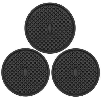2 Pack Silicone Coasters for Drinks, Round Black Coaster with Deep Tray Grooved Design Cup Mat, Washable Heat Resistant Durable Non-Slip Coasters for Coffee Table Wooden Desk Kitchen Bar