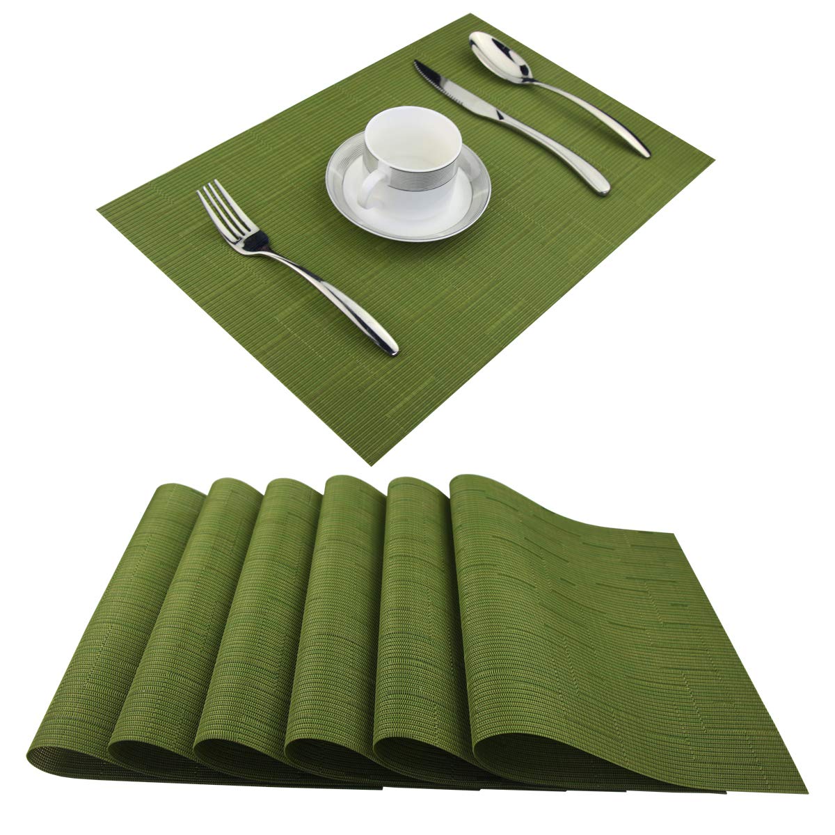Vinyl Placemats Heat-Resistant Table Mats Washable Easy Clean Plastic Placemats for Dining Table Set of 4 (Red)