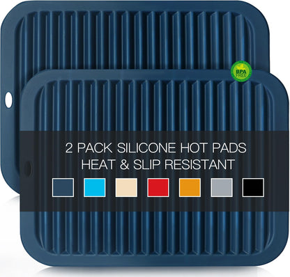 4 Pack Silicone Trivets for Hot Pots and Pans, Black Hot Pads Pot Holders, Non-Slip & Heat Resistant Silicone Mats for Kitchen Counter, Soft Durable Drying Mat, Jar Opener and Coasters, Black