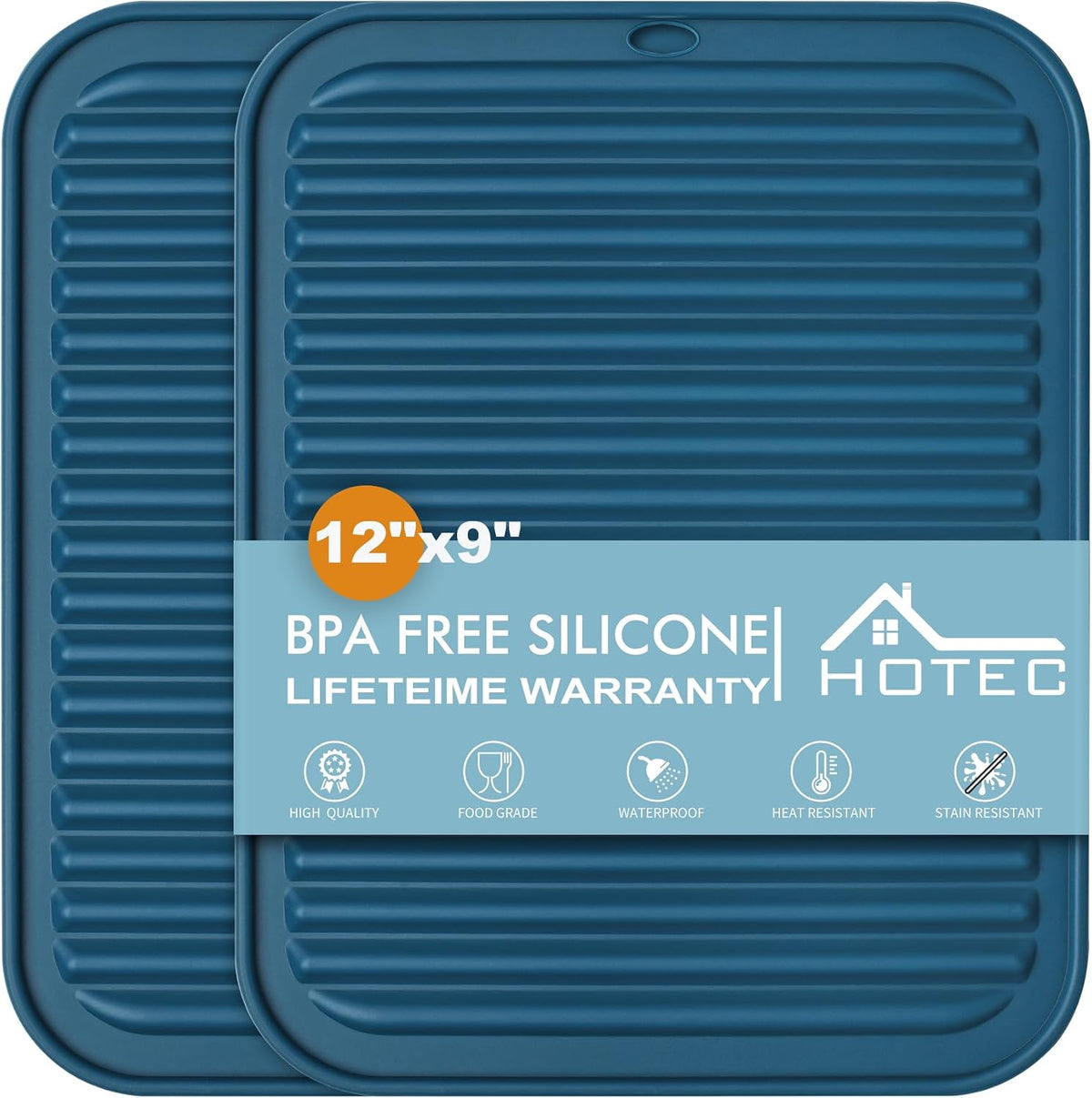 HOTEC 2-Pack Silicone Trivets, Classic Blue