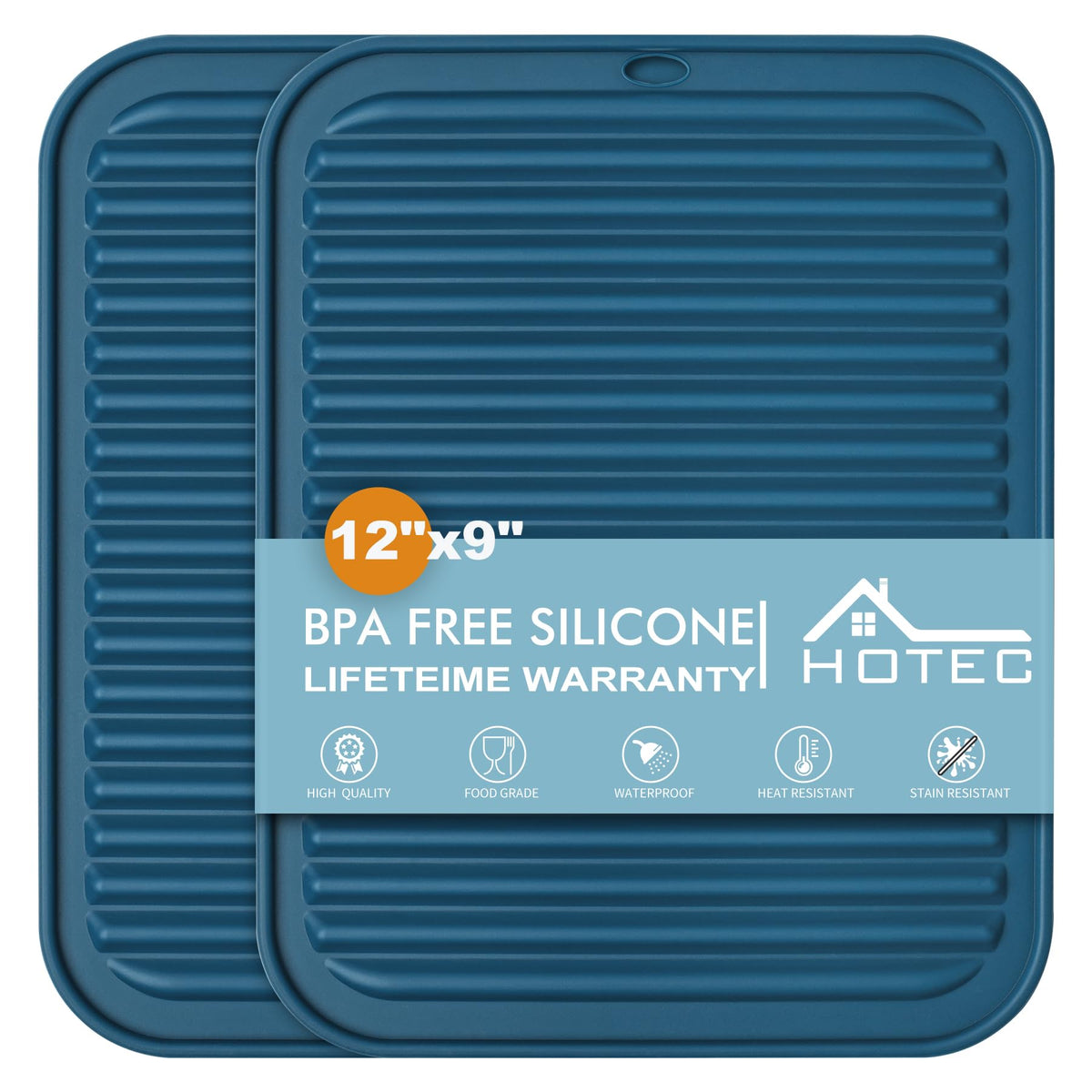 HOTEC 2-Pack Silicone Trivets, Classic Blue