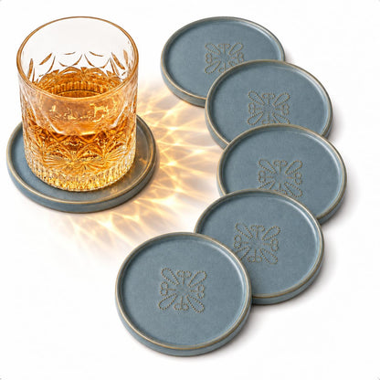 Drink Coasters Set of 6, Ceramic Cup Coasters for Desk, Slate Blue