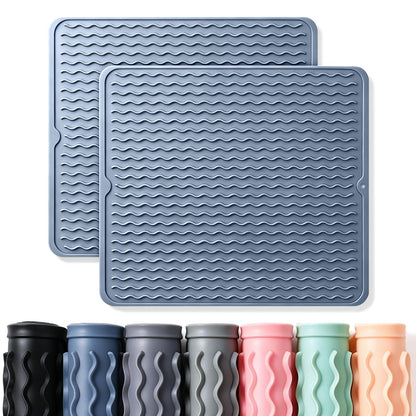 2 Pack Caketime Silicone Dish Drying Mat for Kitchen Counter Dining Placemats Shower Caddy Refrigerator Liners Essentials Heat Resistant Waterproof Trivets Pad Coffee Bar Items 15"x11.5" Milk