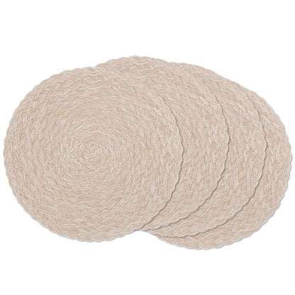 SHACOS Round Braided Placemats Set of 8 Cotton Fabric Round Table Mats Non Slip Washable 15 inch Round Place Mats Home Party Table Decor (Beige, 8)