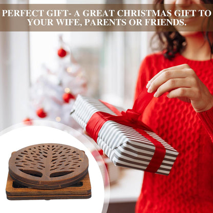 Beeveer 5 Pcs Life Tree Wooden Trivets for Hot Pans and Pots, Dark Wood