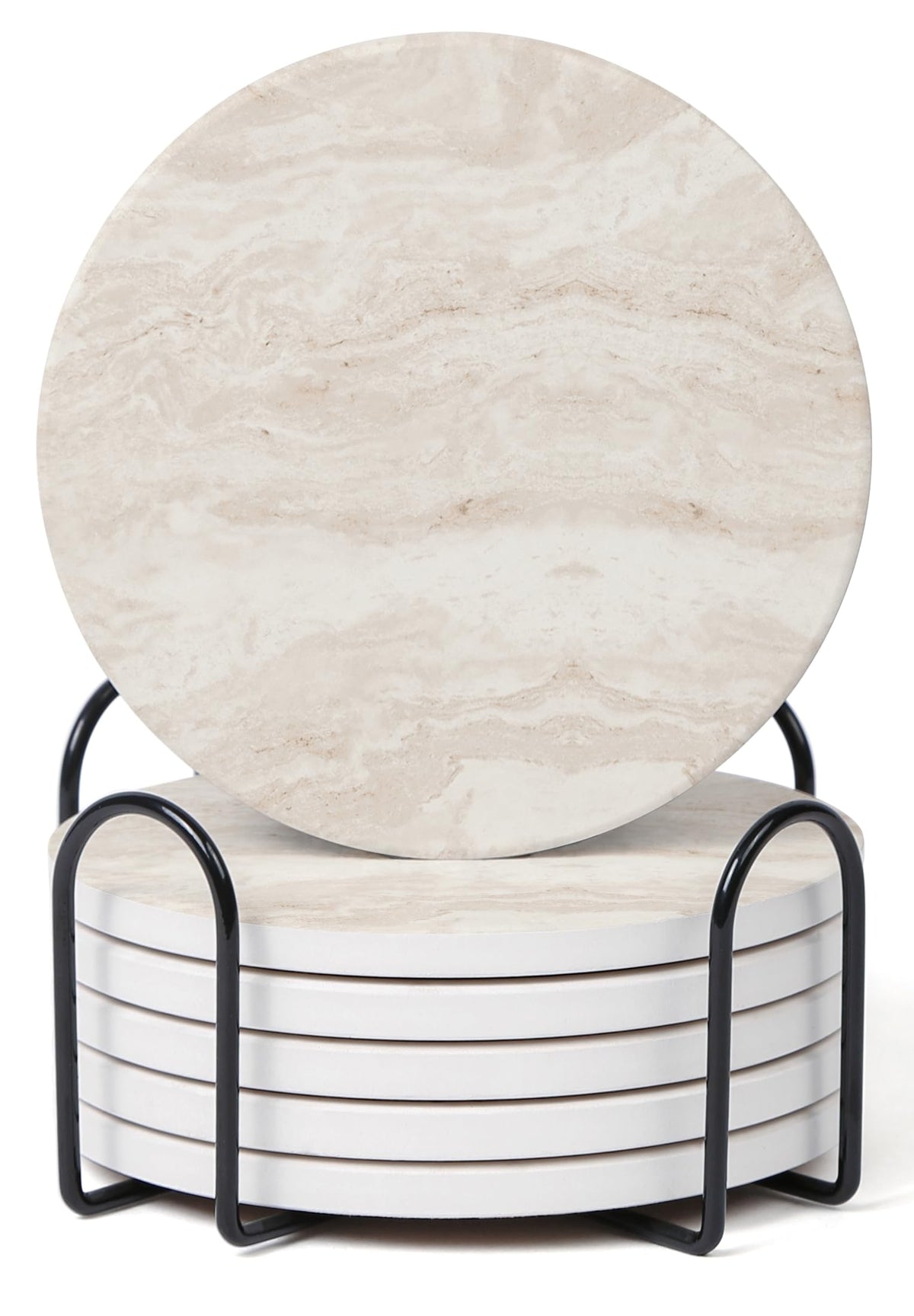 Set of 6 Sage Green Abstract Onyx Marble Coasters with Holder, Absorbent Ceramic Coasters for Drinks, Coasters with Cork Backing for Table Protection, Coffee Table Decor