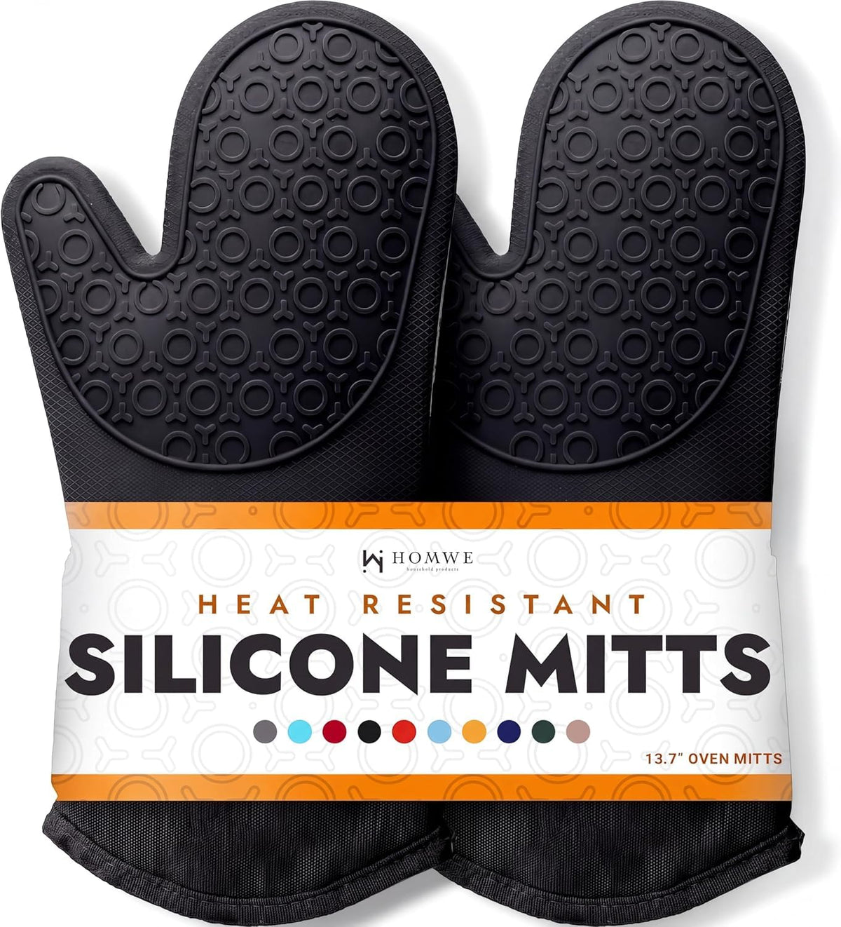 BPA-Free Soft Silicone 4 Piece Oven Mitts & Trivets Set - Ultra Heat Resistant Oven Mitts with Thick Cotton Liner - Long Slip Resistant Pot Holders, Flexible Oven Gloves - Black