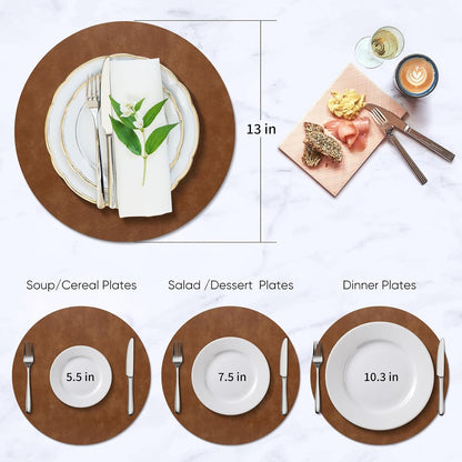 ADRIMER Faux Leather Placemats Set of 6, Heat Resistant 13"x13", Walnut