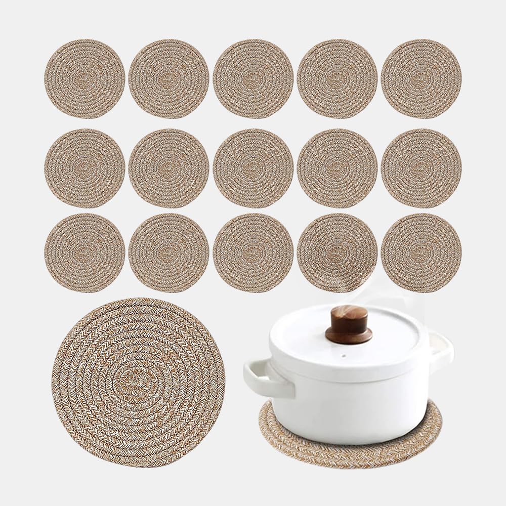 Pot Holders Trivets Set 4 Pcs, Potholders for Kitchens, 100% Pure Cotton Thread Weave Trivets for Hot Dishes/Pot/Bowl/Teapot/Hot Pot Holders, 7.9 Inches