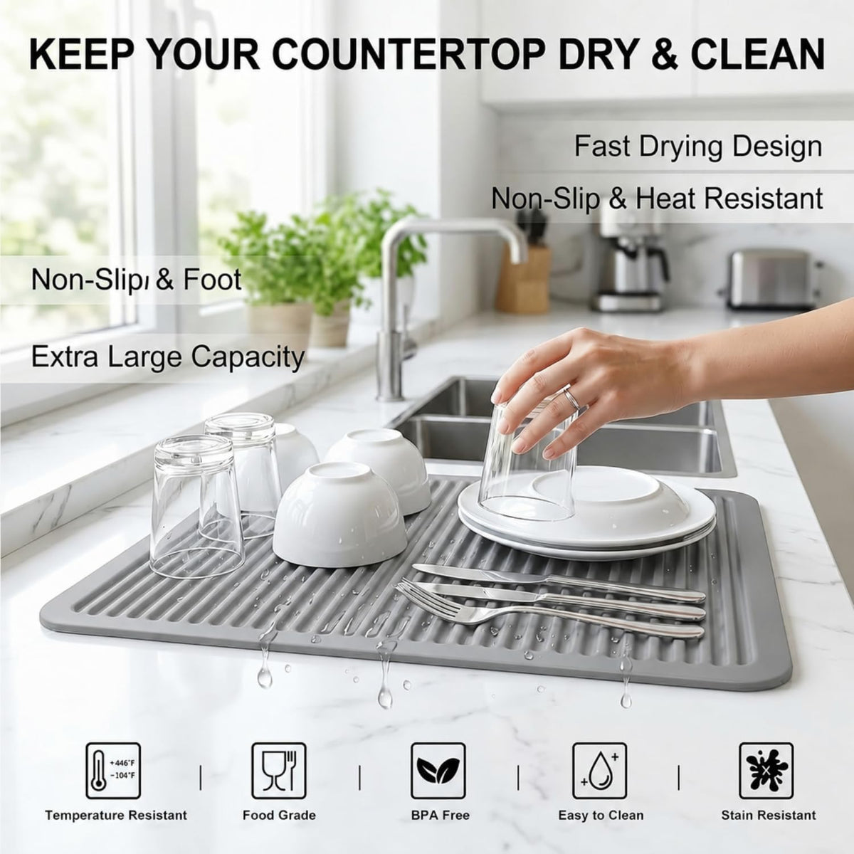 Extra Large Gray Silicone Trivet 16x12 Inch, Hot Pads for Kitchen-446°F Heat Resistant Hot Pads for Kitchen Counter,Pot Holders for Kitchen, 2 Pieces