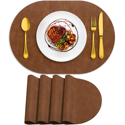 ADRIMER Faux Leather Placemats Set of 6, Heat Resistant 13"x13", Walnut