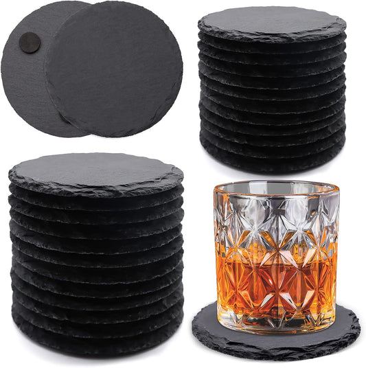 VIBRATITE 24 Pack 4 Inch Round Black Slate Drink Coasters