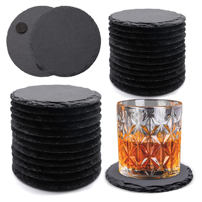 VIBRATITE 24 Pack 4 Inch Round Black Slate Drink Coasters