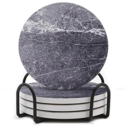 LIFVER Absorbent Coaster Sets of 4, Drink Coasters with Holder, Marble Style Ceramic Drink Coaster for Tabletop Protection, Suitable for Kinds of Cups, Wooden Table, Cool Home Decor, 4 Inches