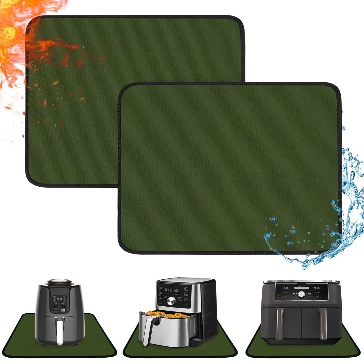 2 PCS Heat Resistant Mats for Countertop Air Fryer, 18x15in, Black