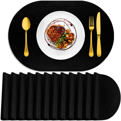 ADRIMER Oval Placemats Set of 4, Wipeable Faux Leather, 4 Colors