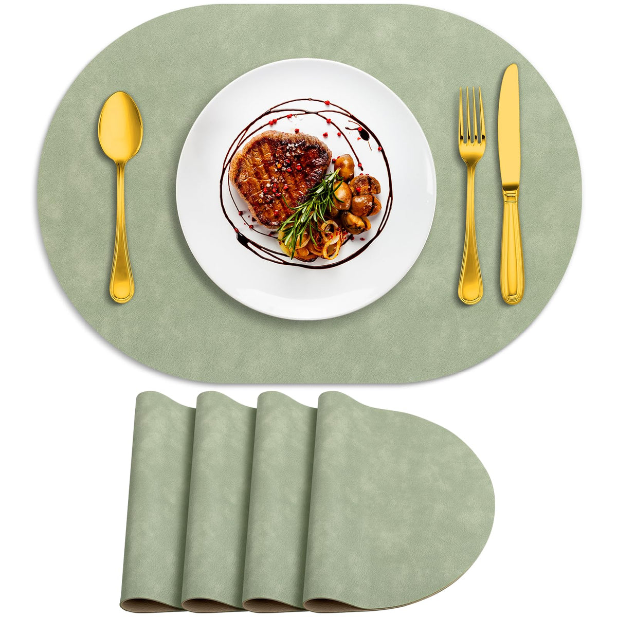 ADRIMER Faux Leather Placemats Set of 6, Heat Resistant 13"x13", Walnut